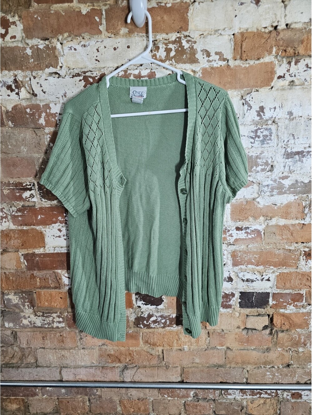 Vintage Only Necessities Sage Green Pointelle Cardigan L Cottagecore Y2K